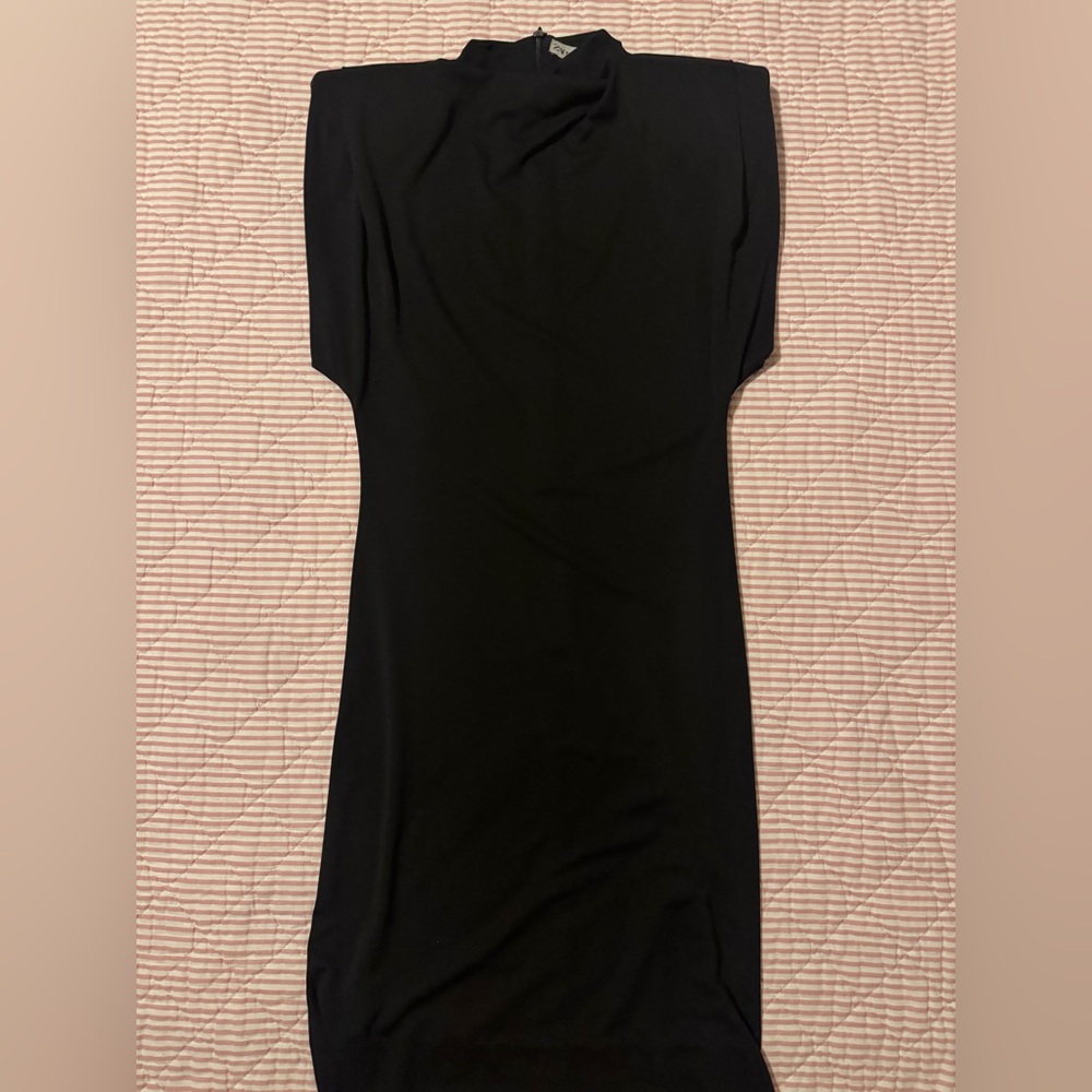 Zara Black Midi Dress with Structured Shoulders